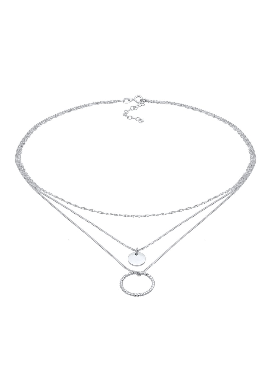 Elli Damski warstwowy naszyjnik i wisiorek okrąg Twisted Ponadczasowy Trend Bloger w pozłacanym srebrze 925 Sterling Silver Naszyjniki 1 ct