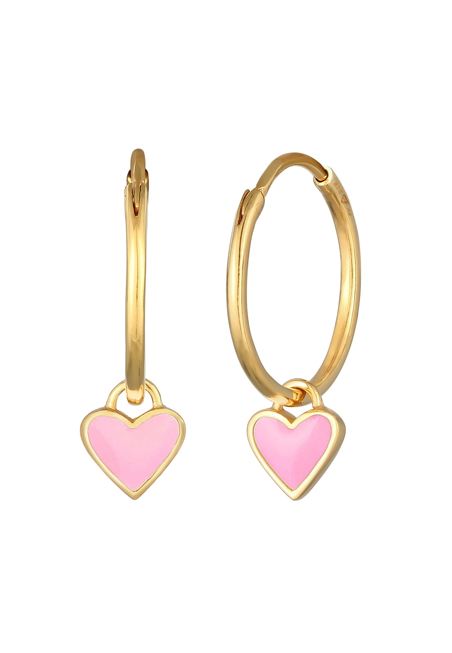 Elli Damskie kolczyki kółka z zawieszką serce z emalią w kolorze fioletowym z pozłacanego srebra próby 925 Sterling Silver Kolczyki koła 1 ct