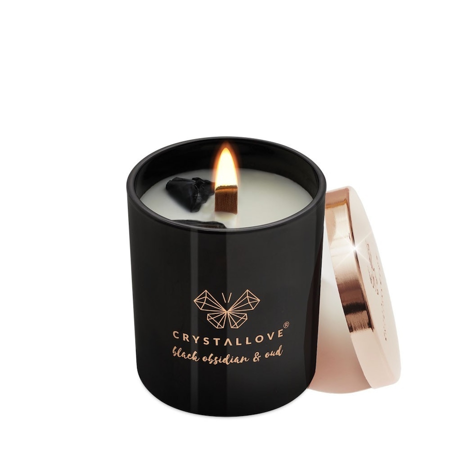 Crystallove Świeca sojowa z czarnym obsydianem i oud Świeczki 1 ct