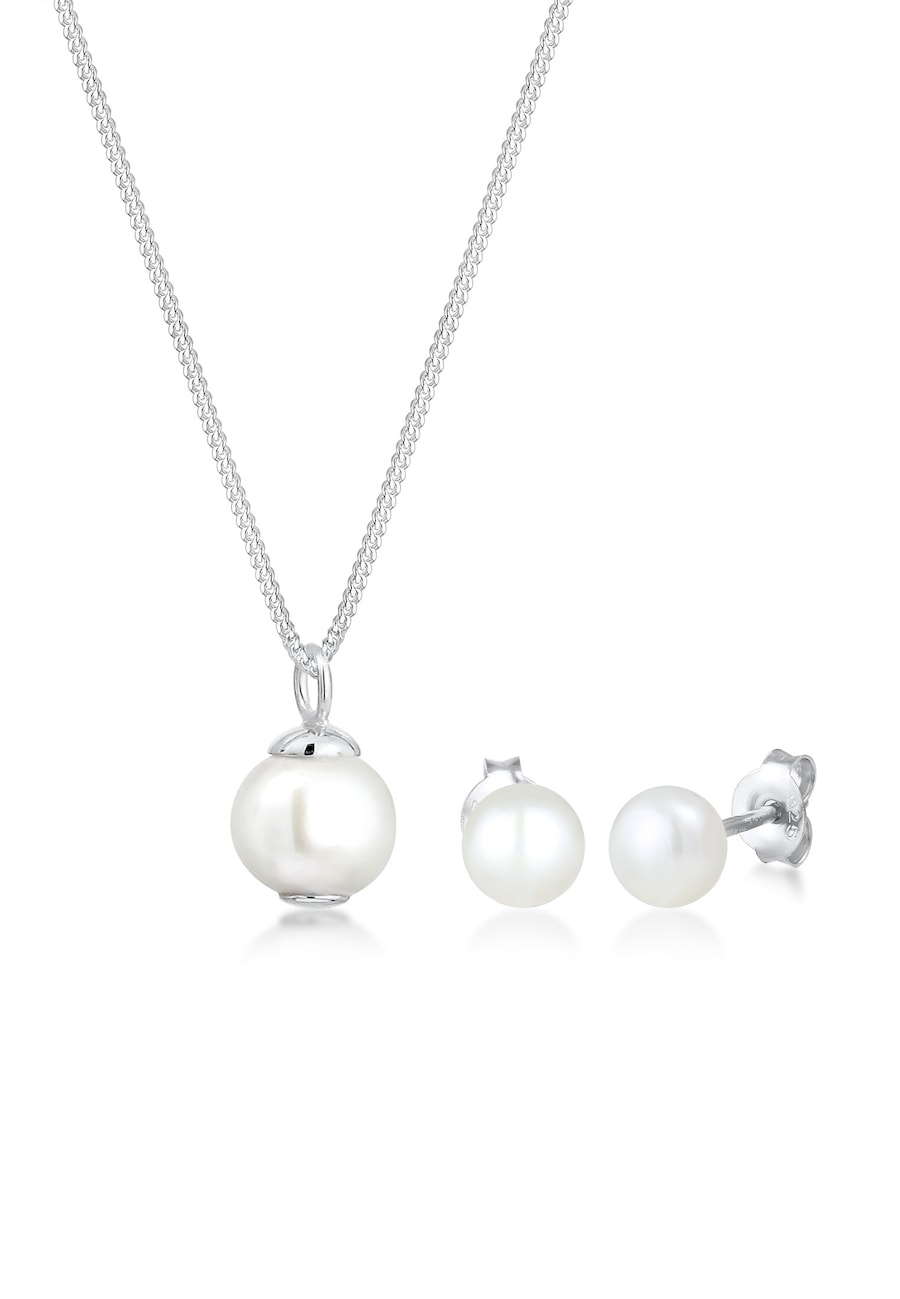 Elli Damski klasyczny elegancki zestaw kolczyków sztyftów Elegant z perłą hodowlana słodkowodną w srebrze próby 925 Sterling Silver Zestawy 1 ct