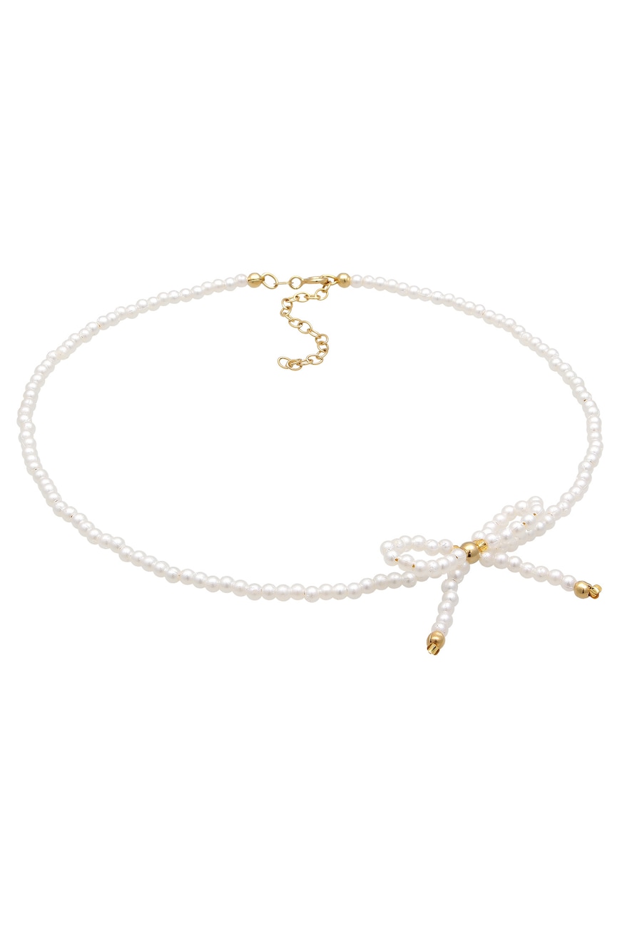 Elli Damski choker z kokardą z synt. perłami z pozłacanego srebra 925 Naszyjniki 1 ct