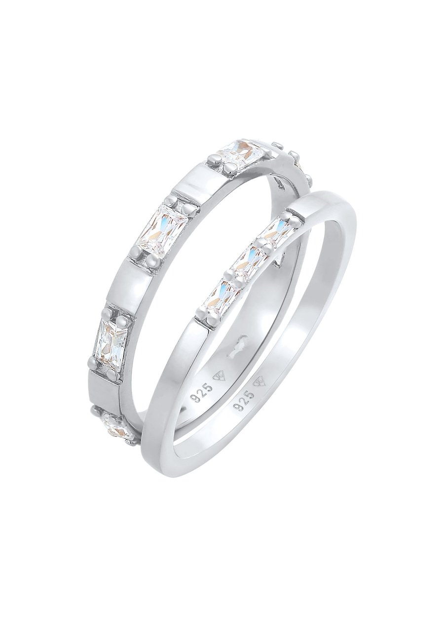 Elli Damski pierścień Duo Sparkling z cyrkonią w srebrze 925 Sterling Silver Pierścionki 1 ct