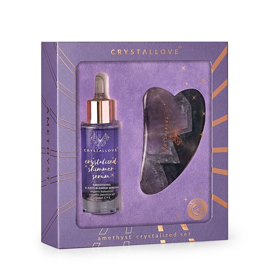 Crystallove Amethyst crystalized set – serum do twarzy z ametystem i płytka do masażu gua sha Serum nawilżające 1 ct