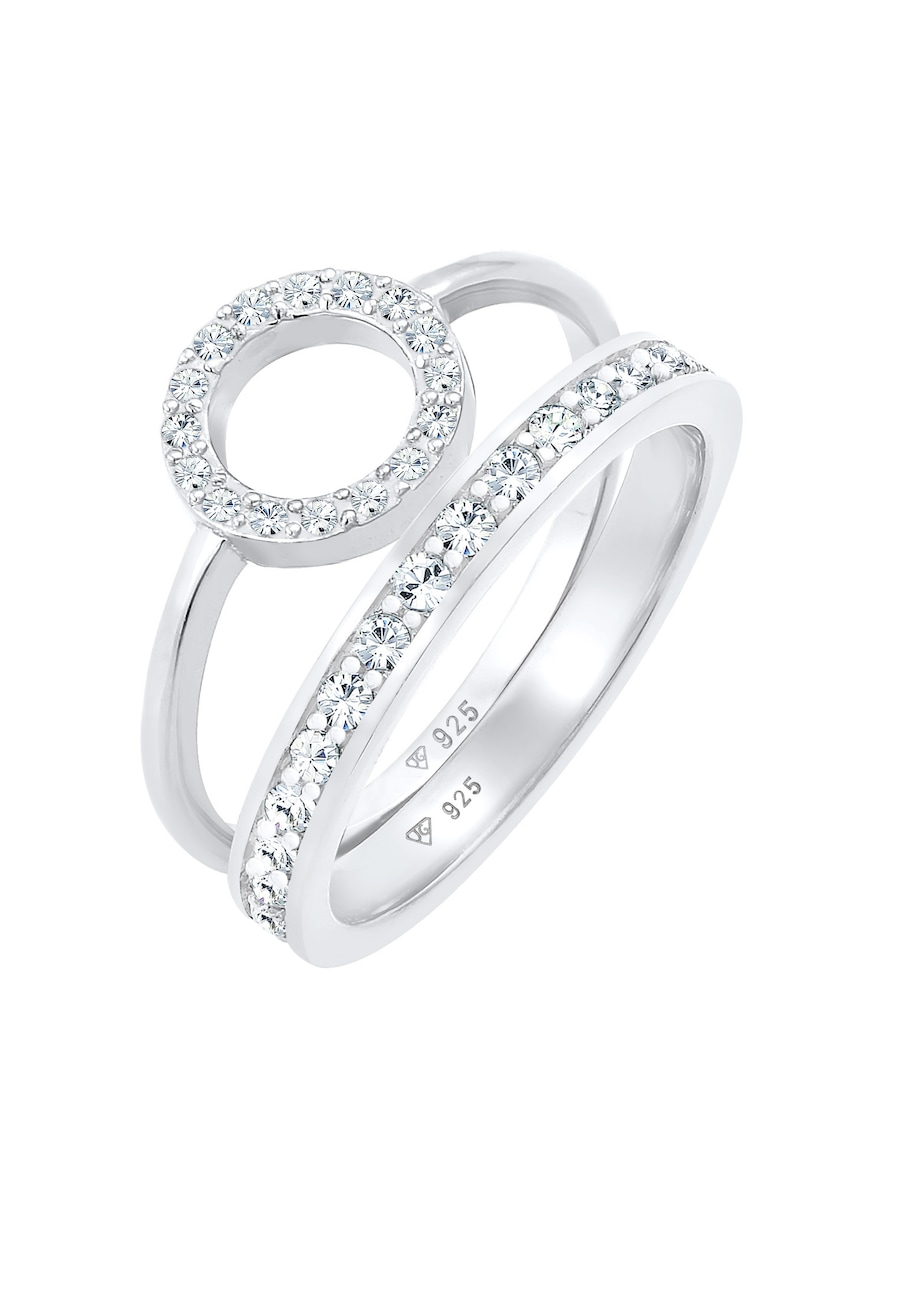 Elli PREMIUM Damska obrączka Duo Memorie Circle Geo Timeless z kryształami w srebrze próby 925 sterling silver Pierścionki 1 ct Damski