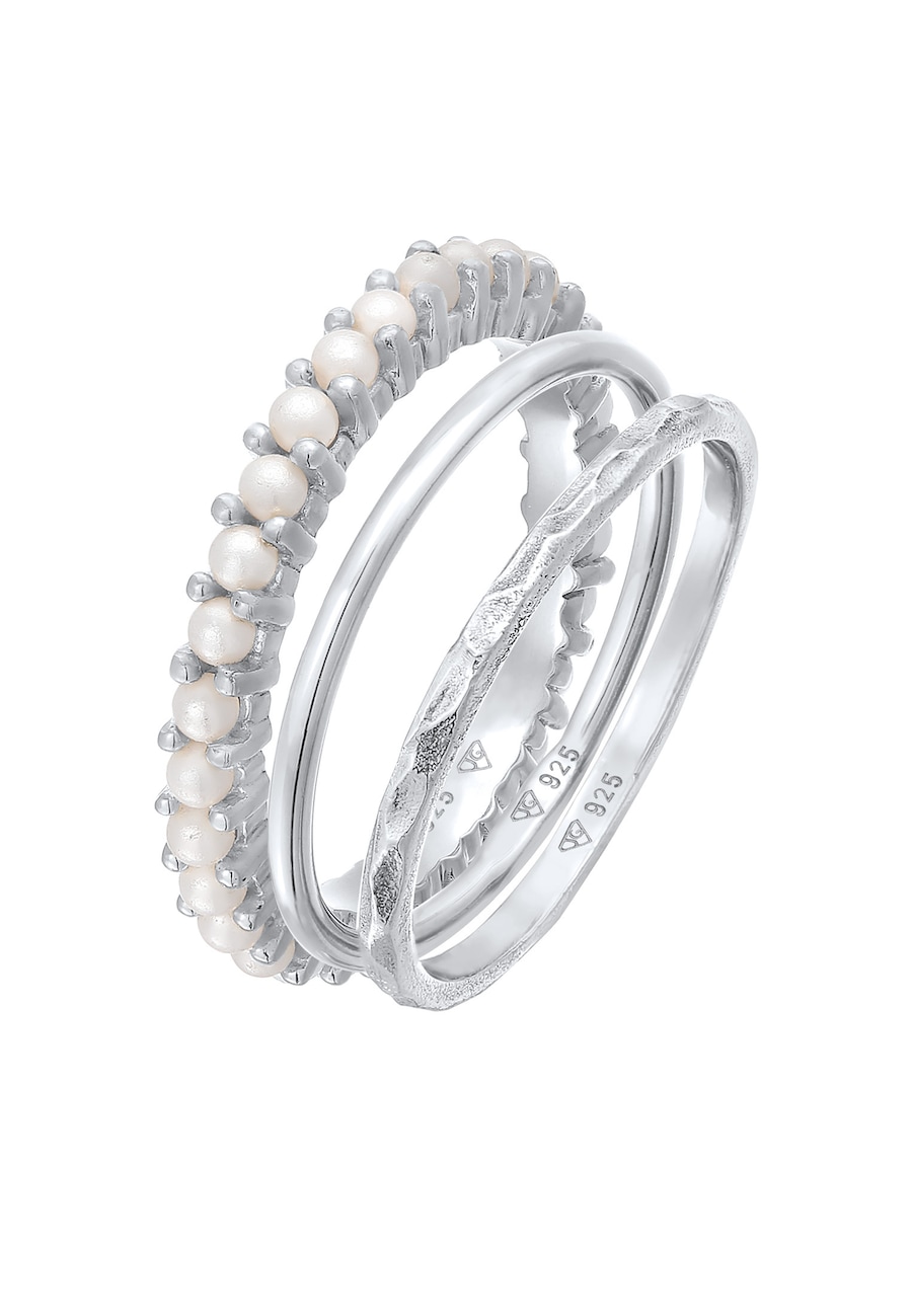 Elli Damski zestaw 3 sztuk szklanych koralików w srebrze próby 925 Sterling Silver pozłacanych Pierścionki 1 ct