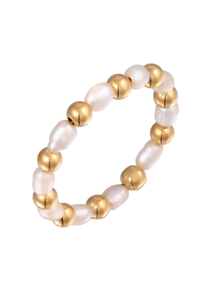 Elli Damski komplet festiwalowy z perłami hodowlanymi słodkowodnymi z pozłacanego srebra próby 925 Pierścionki 1 ct