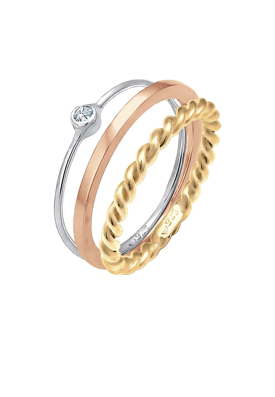 Elli Zestaw damski pasjans Basic Twisted z kryształem ze srebra próby 925 Pierścionki 1 ct Damski