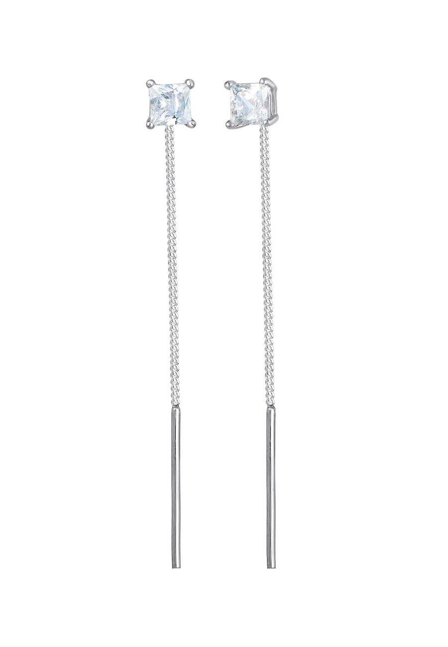 Elli Damskie kolczyki wiszące podłużne Geo Minimal Pull Through z kryształami cyrkoni w srebrze 925 Sterling Silver Kolczyki 1 ct