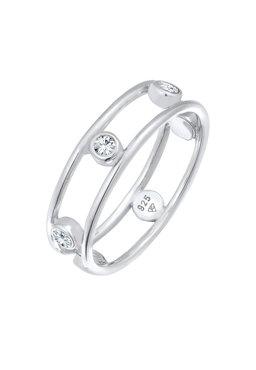 Elli Podwójne damskie eleganckie z kryształami w srebrze próby 925 sterling silver Pierścionki 1 ct Damski