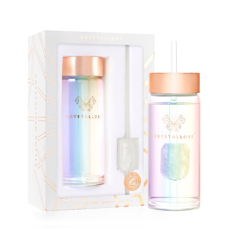 Crystallove Szklana butelka na wodę z kryształem górskim i słomką Butelki 1 ct