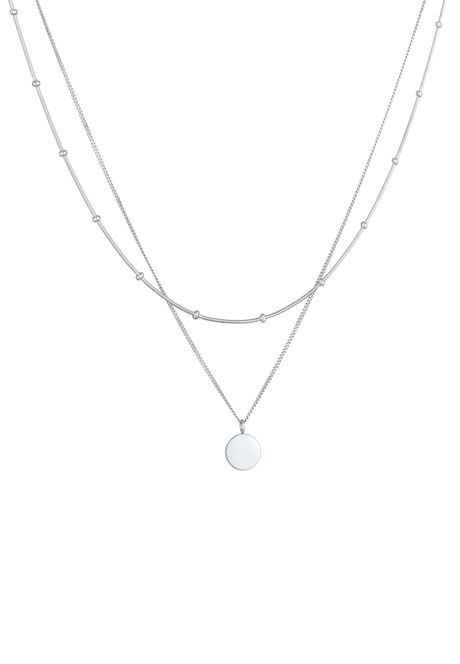 Elli Damski wisiorek płytkowy Basic 2 warstwowy w srebrze 925 Sterling Silver Naszyjniki 1 ct