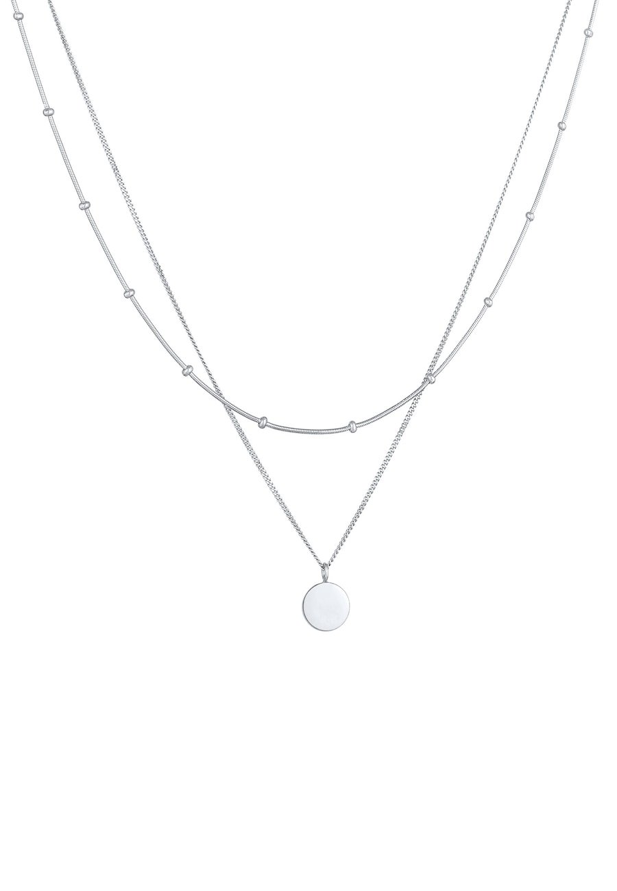 Elli Damski wisiorek płytkowy Basic 2 warstwowy w srebrze 925 Sterling Silver Naszyjniki 1 ct