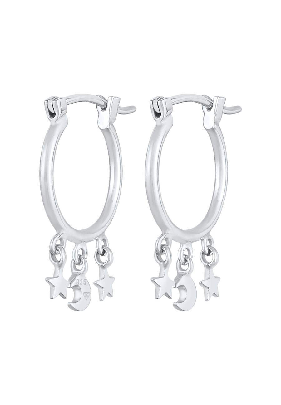 Elli Damskie kreole Star Moon Astro Trend w srebrze próby 925 Sterling Silver Kolczyki koła 1 ct