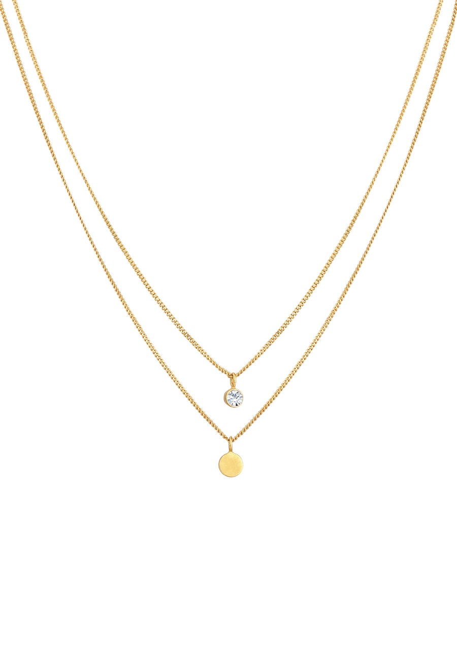 Elli Damski warstwowy płytka Basic z kryształem w srebrze próby 925 Sterling Silver Naszyjniki 1 ct