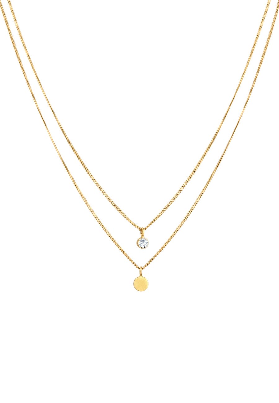 Elli Damski warstwowy płytka Basic z kryształem w srebrze próby 925 Sterling Silver Naszyjniki 1 ct