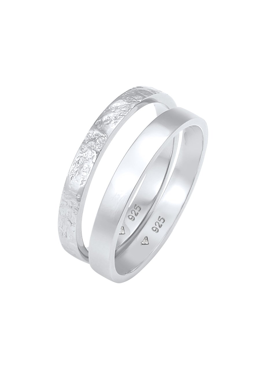 Elli Damski zestaw Basic Look młotkowany w srebrze próby 925 Sterling Silver Pierścionki 1 ct