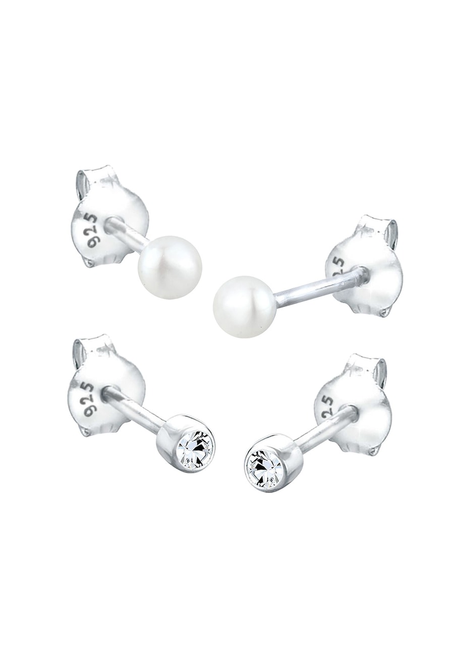 Elli Damskie kolczyki sztyfty Basic z perłą hodowlana słodkowodną i kryształem w srebrze próby 925 Sterling Silver Zestawy 1 ct