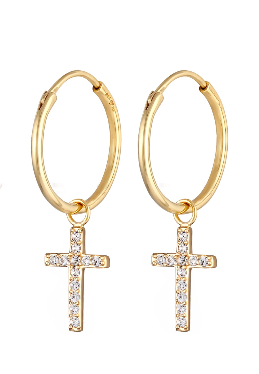 Elli Damskie kolczyki kreole wisiorek krzyż wiara religia ze srebra próby 925 sterling silver Kolczyki koła 1 ct