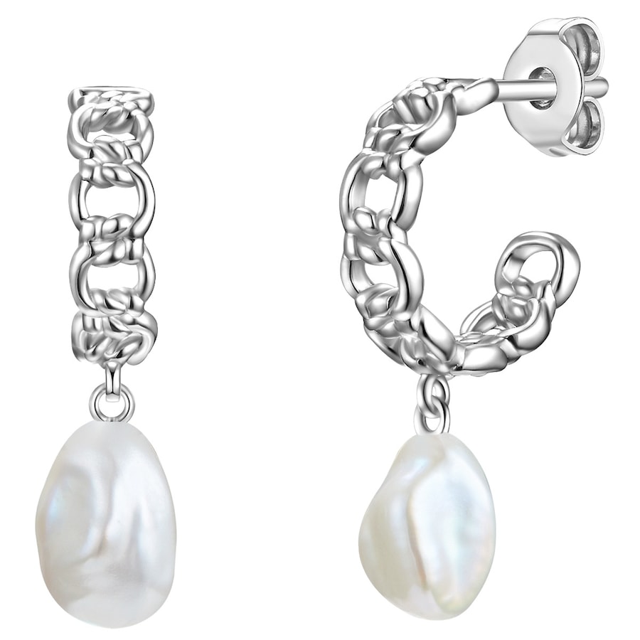 Glanzstücke München Srebrne kolczyki kreole srebro wysokiej próby Perła hodowlana słodkowodna srebrny Kolczyki koła 1 ct Damski