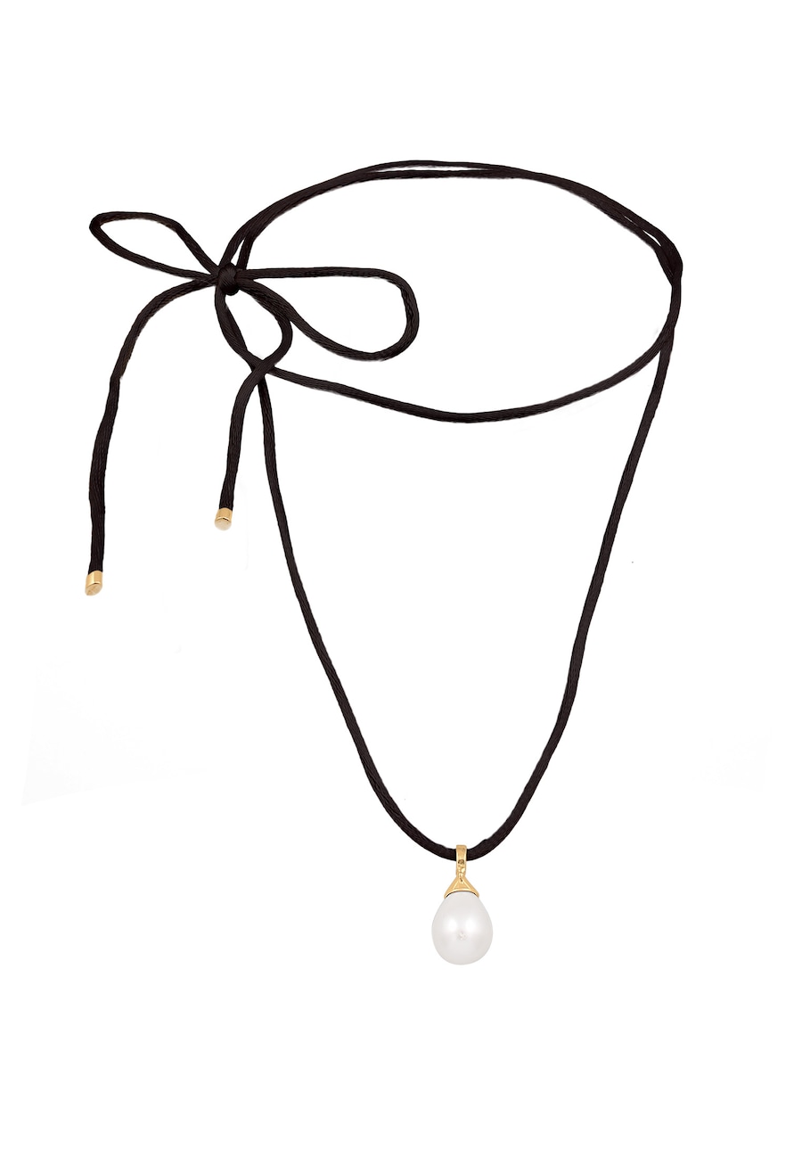 Elli Damski wisiorek kropla kokardka z perłą muszlową i satynową bielą ze srebra próby 925 Sterling Silver Naszyjniki 1 ct