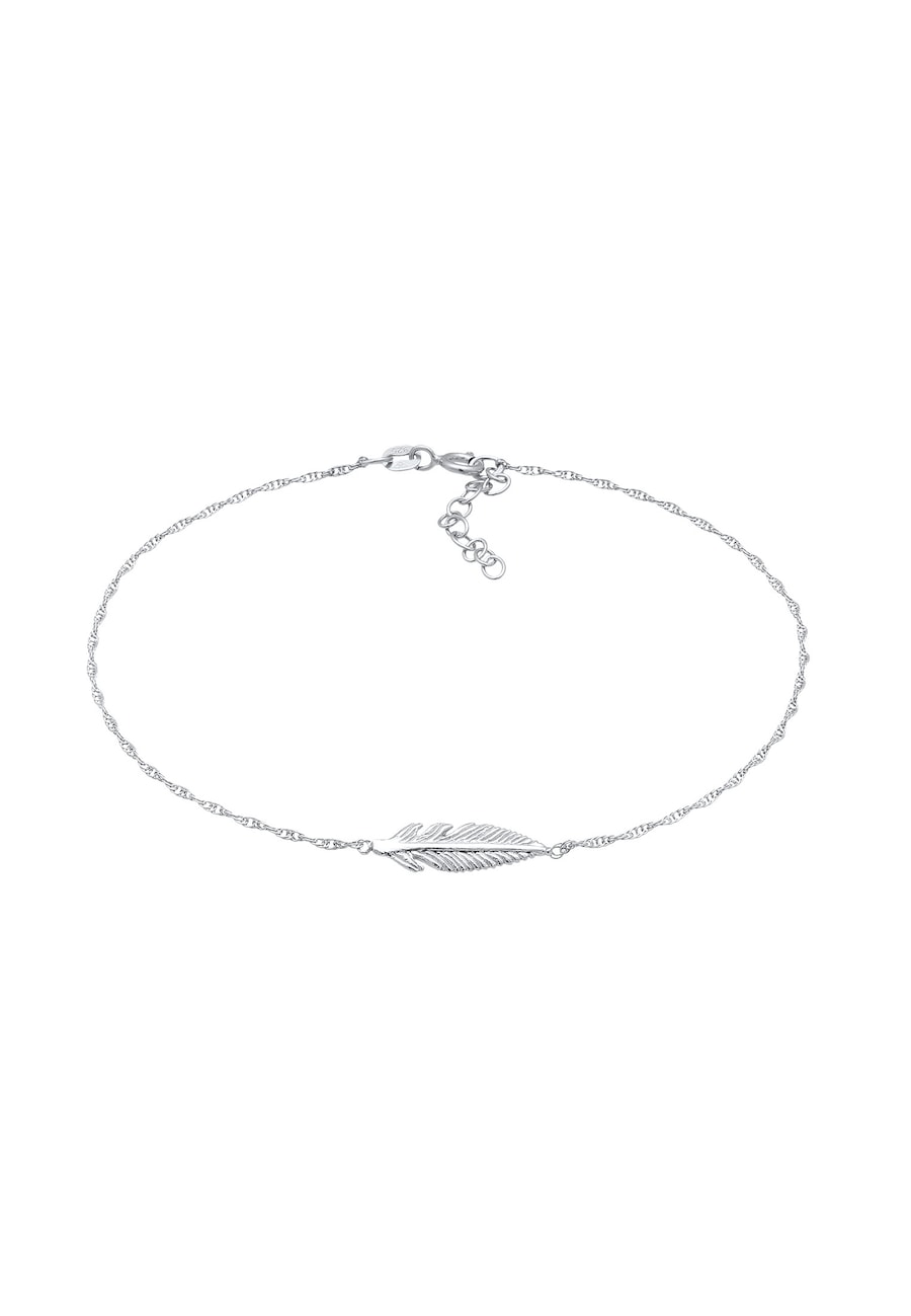 Elli Damska bransoletka na kostkę piórko symbol boho w srebrze próby 925 Sterling Silver Bransoletki na nogę 1 ct Damski