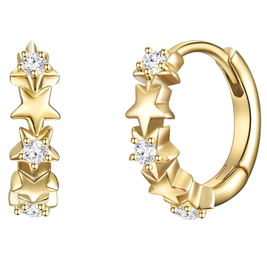 Glanzstücke München Srebrne kolczyki kreole Gwiazdy srebro wysokiej próby Cyrkonia żółte złoto Kolczyki koła 1 ct Damski