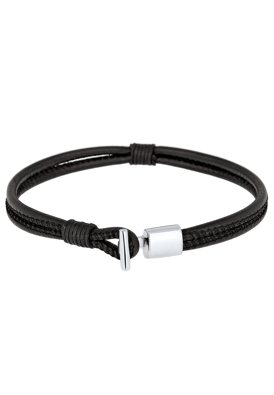 KUZZOI Męski bransoletka ze skóry czarne w srebrze 925 Sterling Silver Biżuteria męska 1 ct Męskie