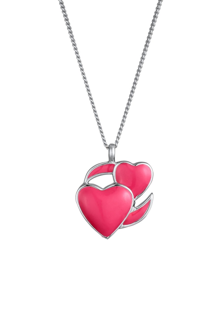 Elli Elli Naszyjnik z wisiorkiem Kobiety Serce pendant Cienki łańcuszek Emalia Srebro 925 Sterling Silver Festiwal Różowy 45 cm Naszyjniki 1 ct Damski