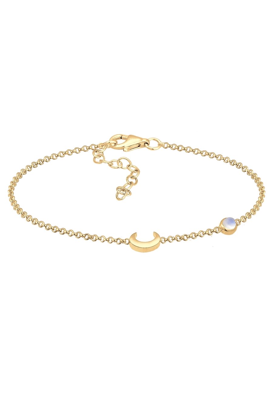 Elli Damski Półksiężyc gwiazdy filigranowy z kamieniem księżycowym w pozłacanym srebrze 925 Sterling Silver Bransoletki 1 ct