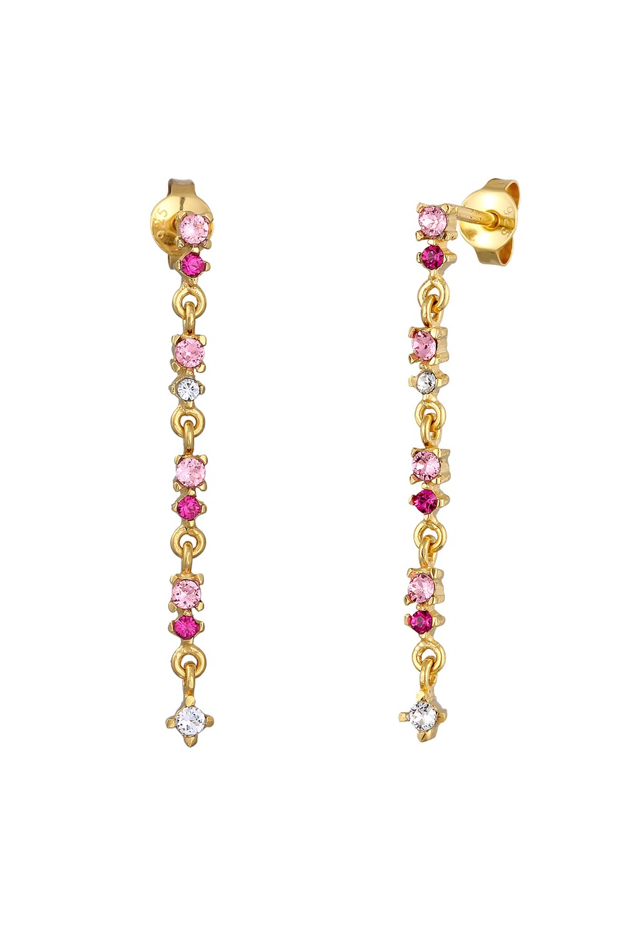 Elli Damskie kolczyki wiszące mieniąca się kryształkami różowe ze srebra próby 925 sterling silver Kolczyki 1 ct