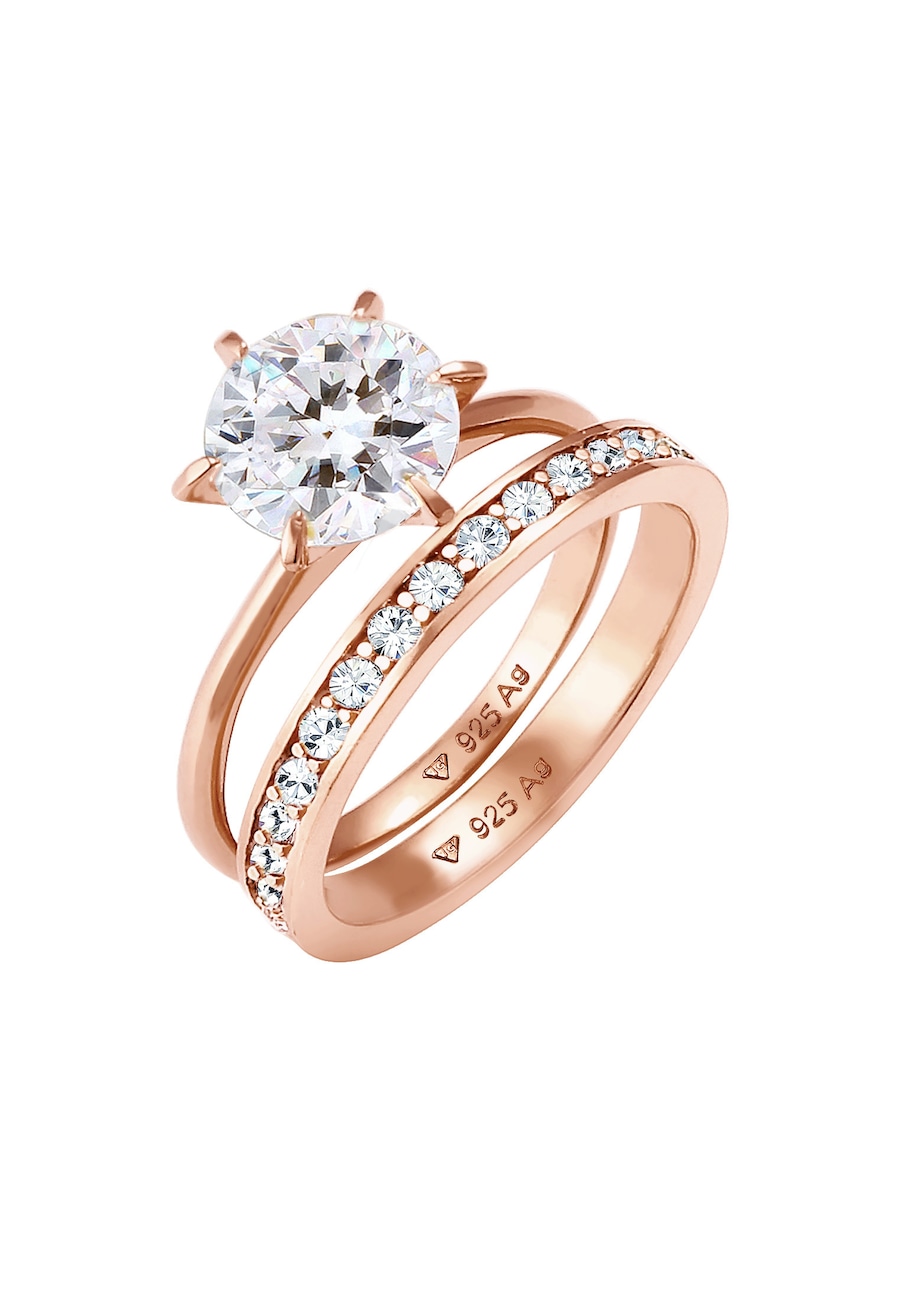 Elli Damska obrączka zestaw soliter glamour z kryształami w srebrze próby 925 Sterling Silver Pierścionki 1 ct Damski