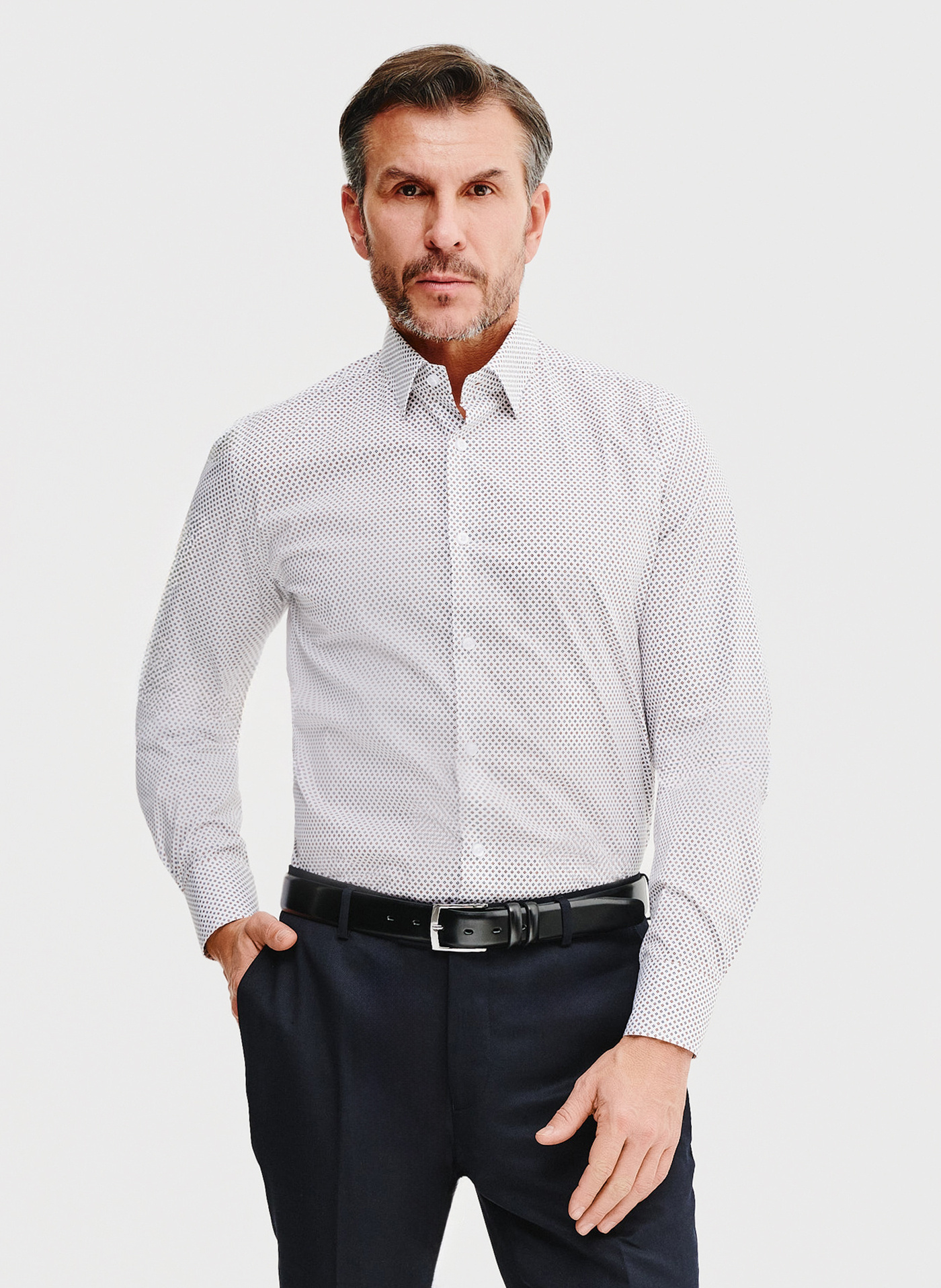 PAKO LORENTE – Biała koszula męska w mikrowzór