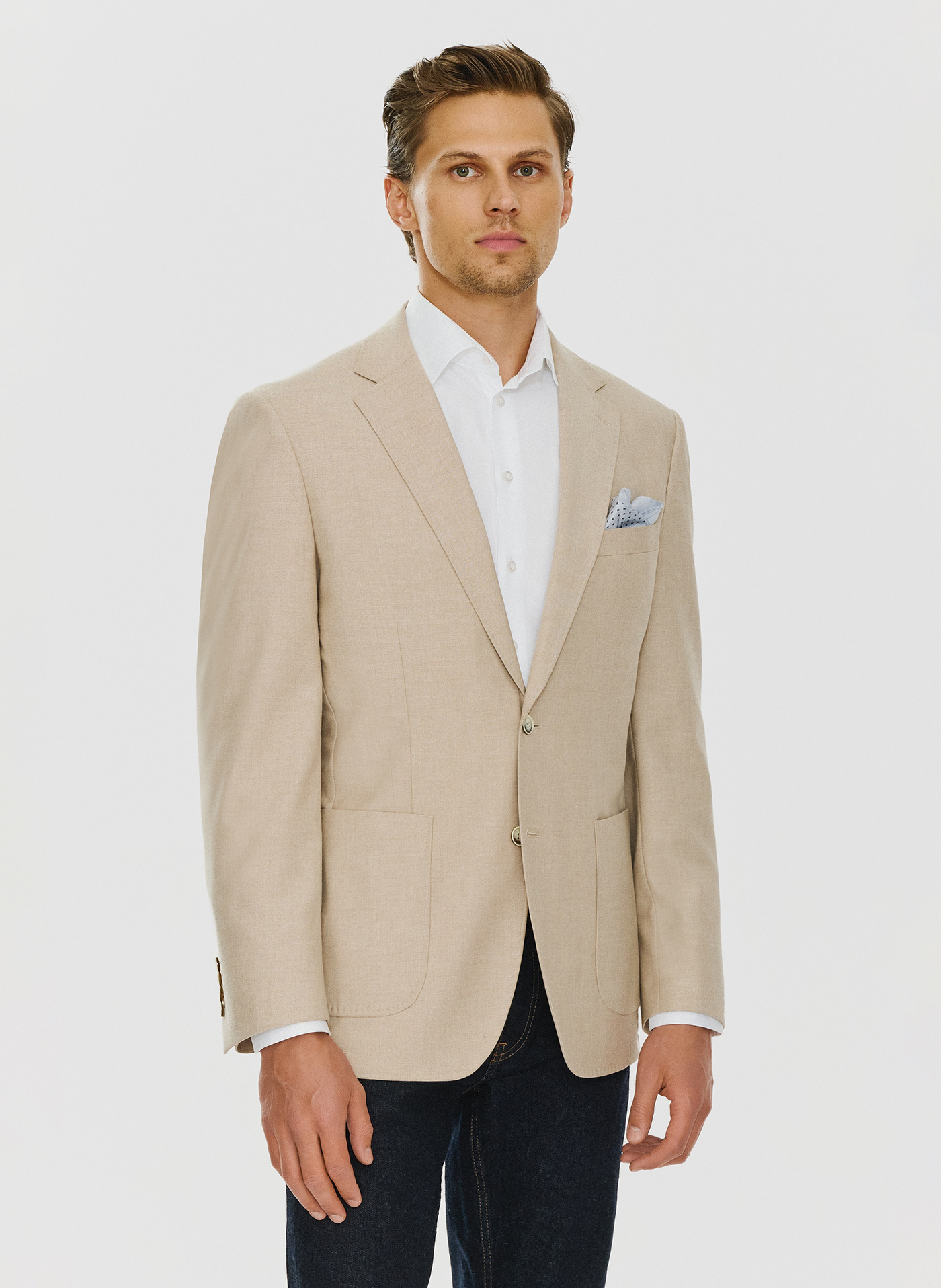 PAKO LORENTE – Beżowa marynarka męska bez podszewki