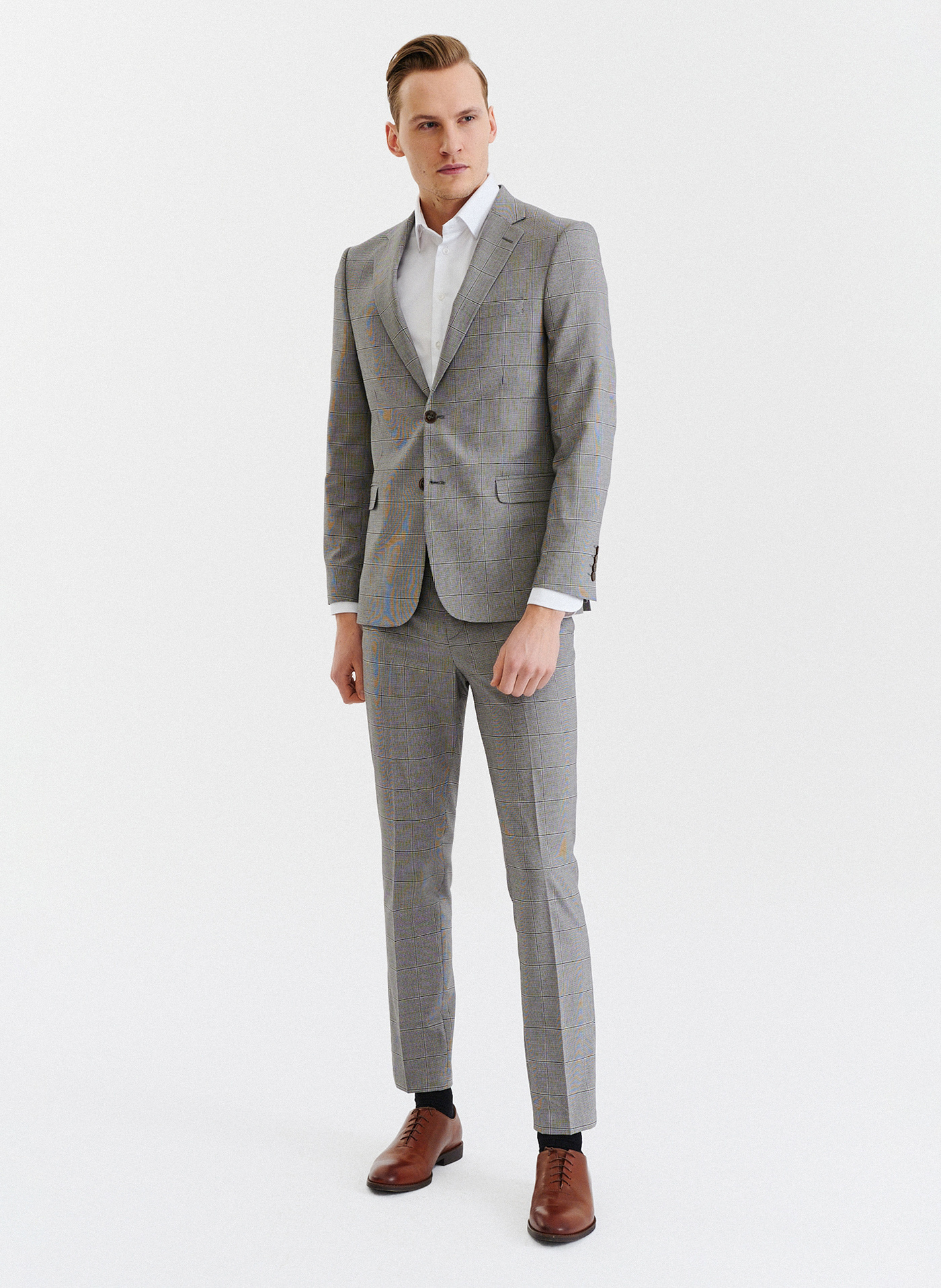 PAKO LORENTE – Męskie spodnie garniturowe w kratę w brązowych tonach