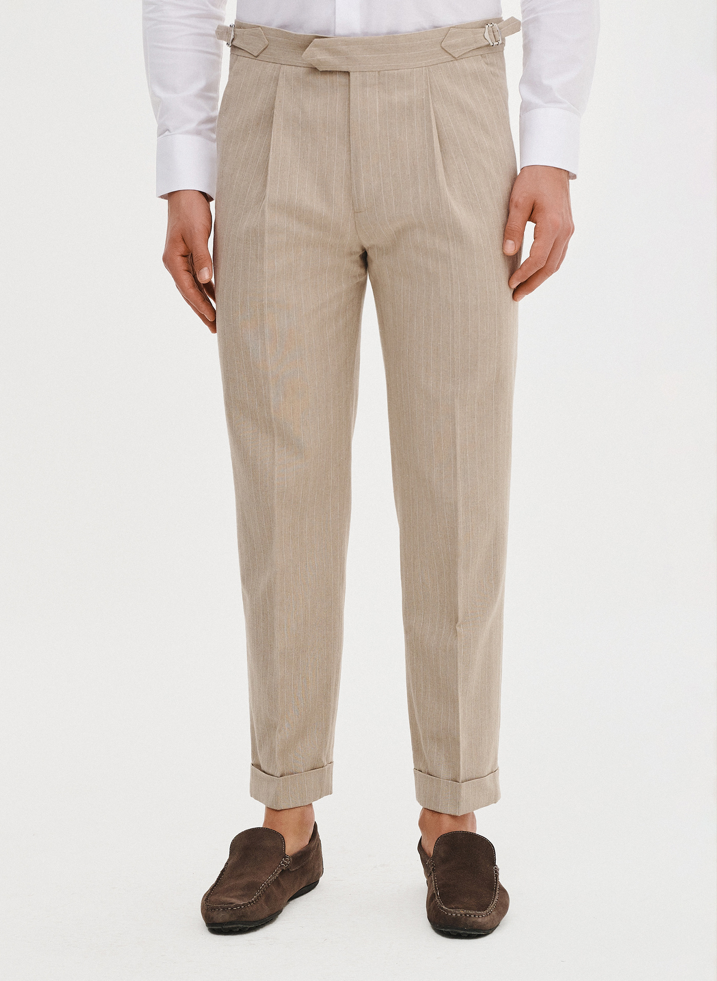 PAKO LORENTE - Spodnie męskie w prążek z lnem