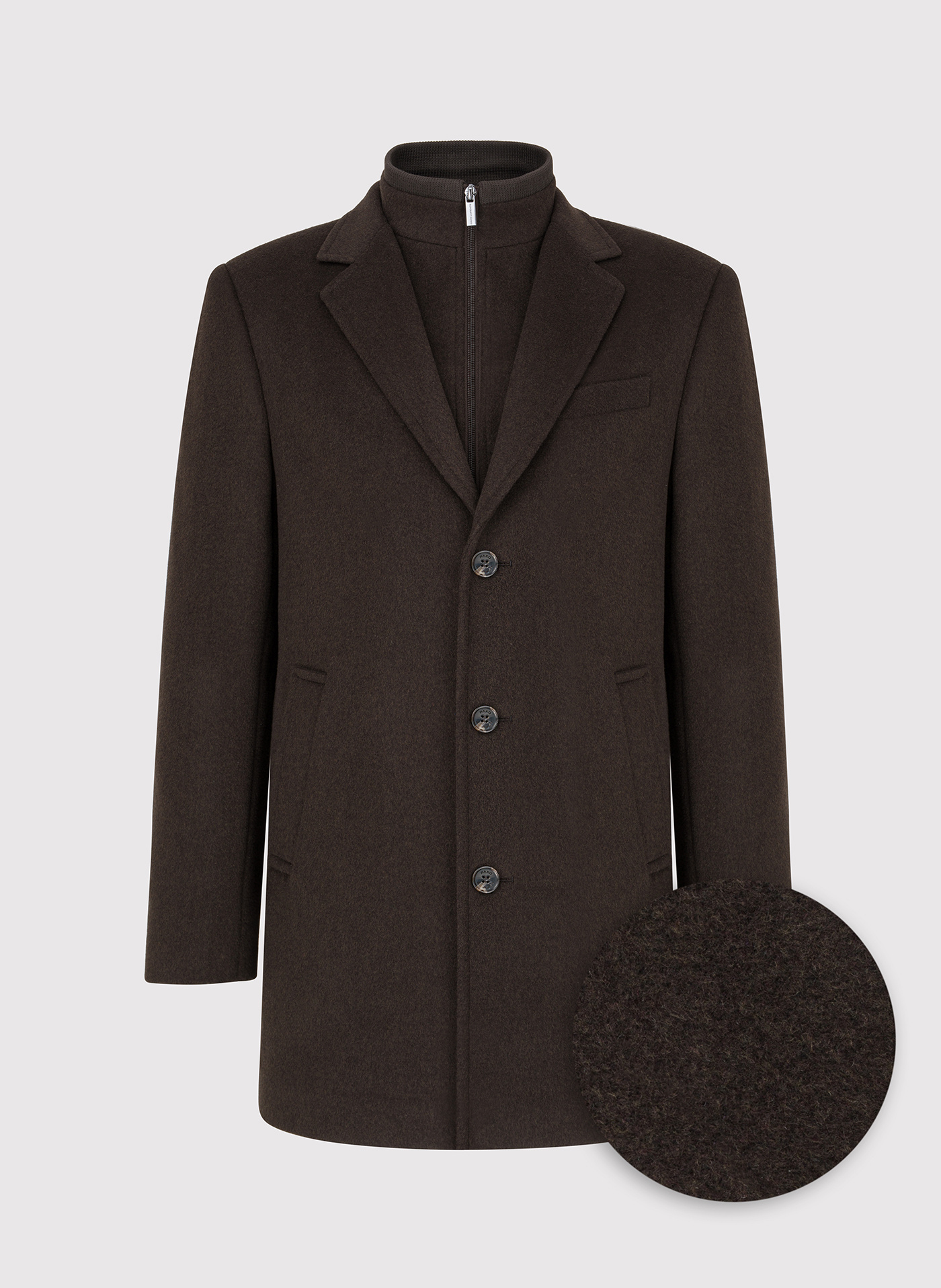 PAKO LORENTE – Brązowy płaszcz męski z odpinaną stójką