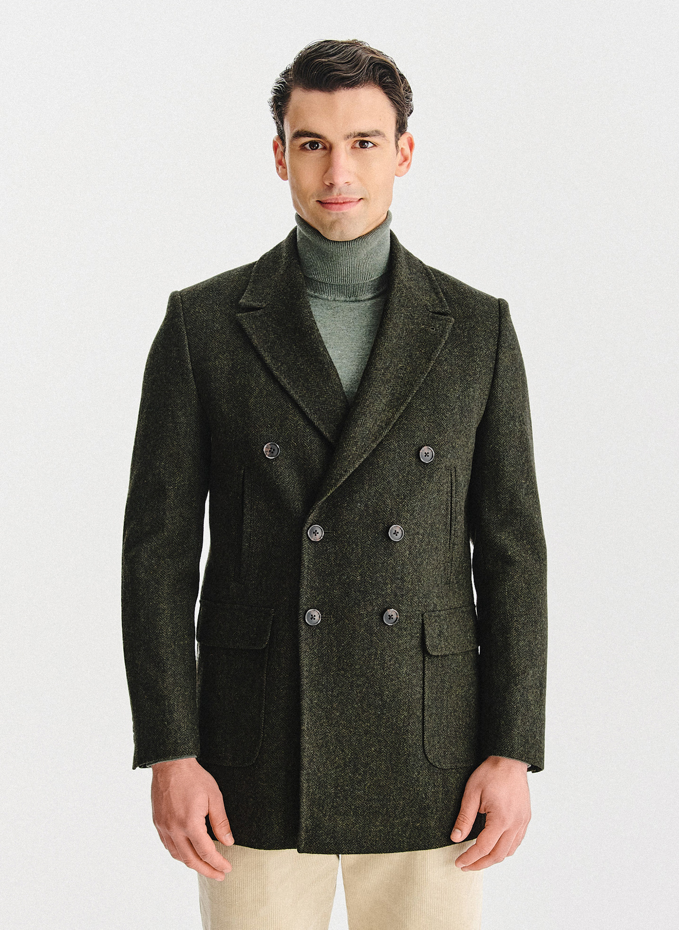 PAKO LORENTE – Zielony wełniany płaszcz męski
