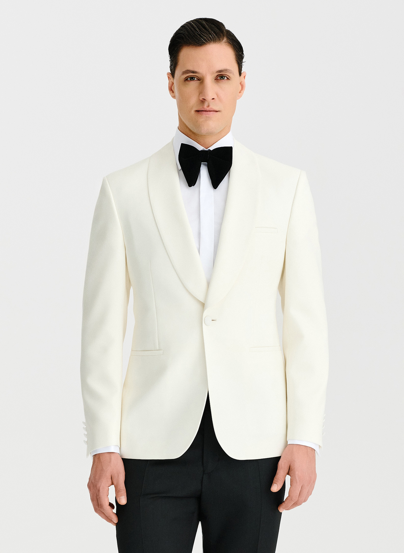 PAKO LORENTE - Wełniana beżowa marynarka smokingowa