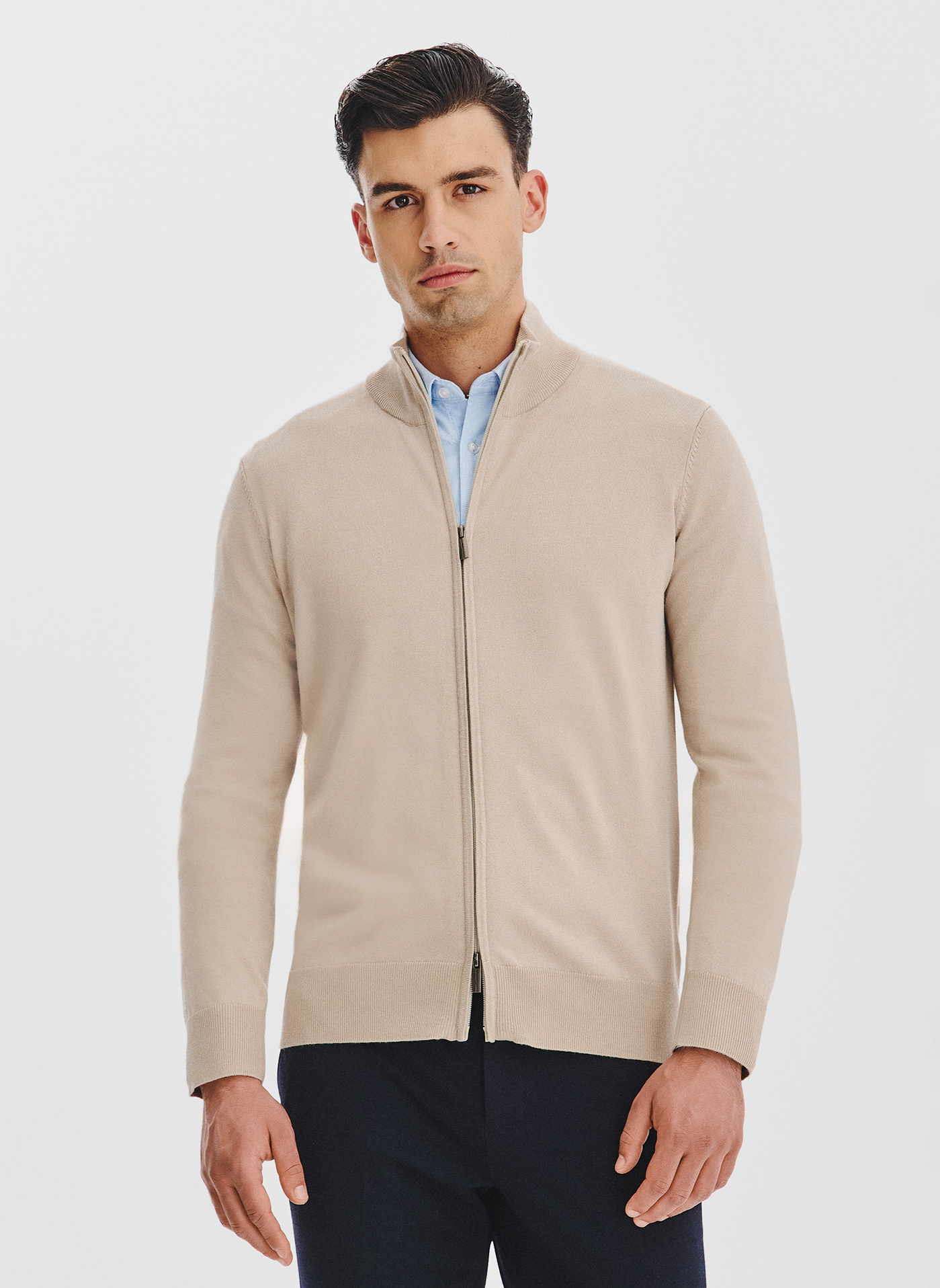 PAKO LORENTE - Beżowy rozpinany sweter męski