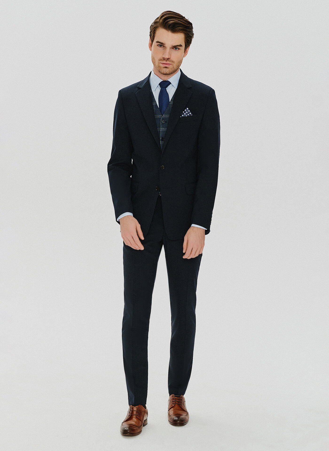 PAKO LORENTE – Gładkie granatowe spodnie garniturowe