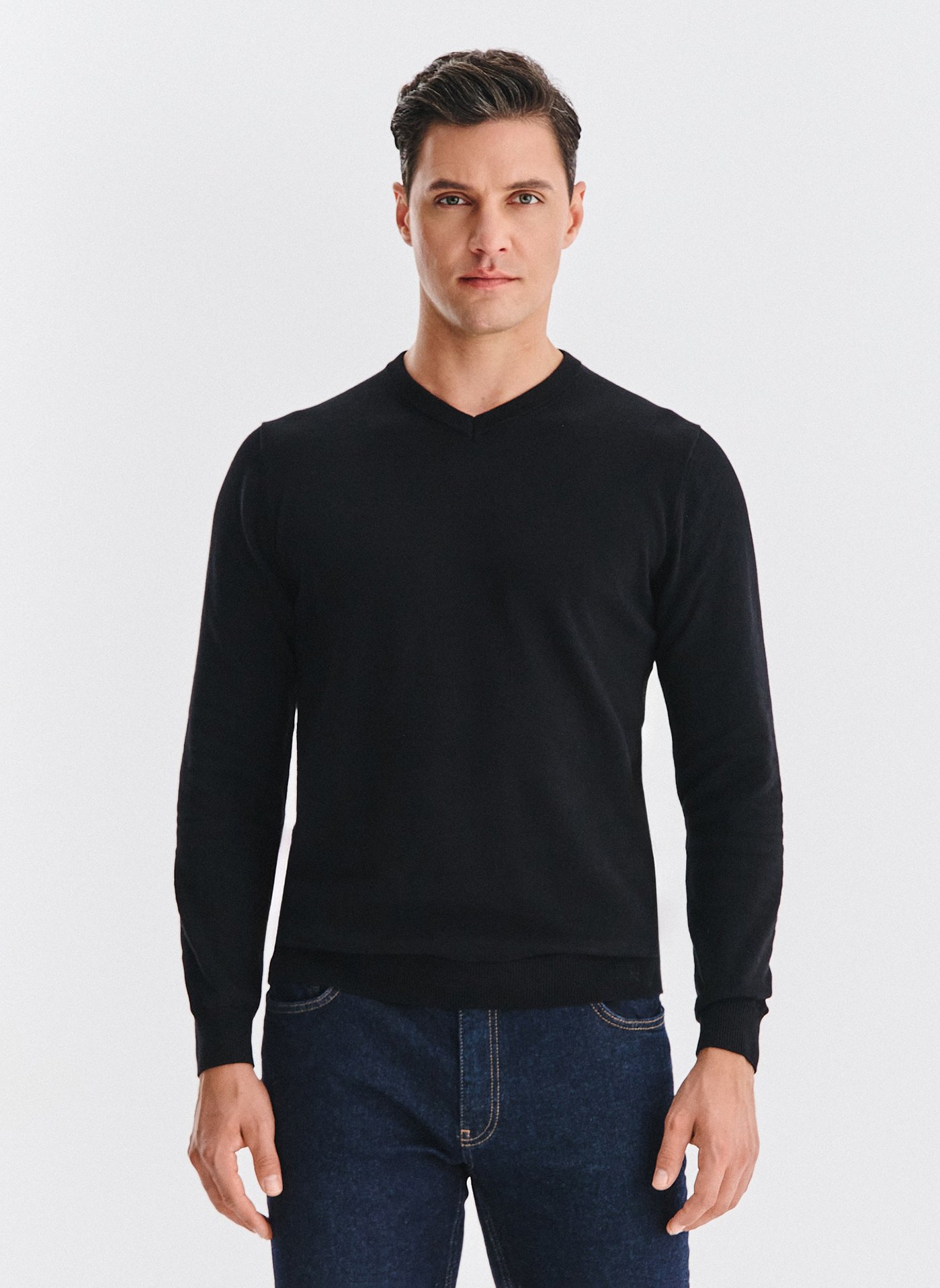 PAKO LORENTE - Czarny bawełniany sweter v-neck