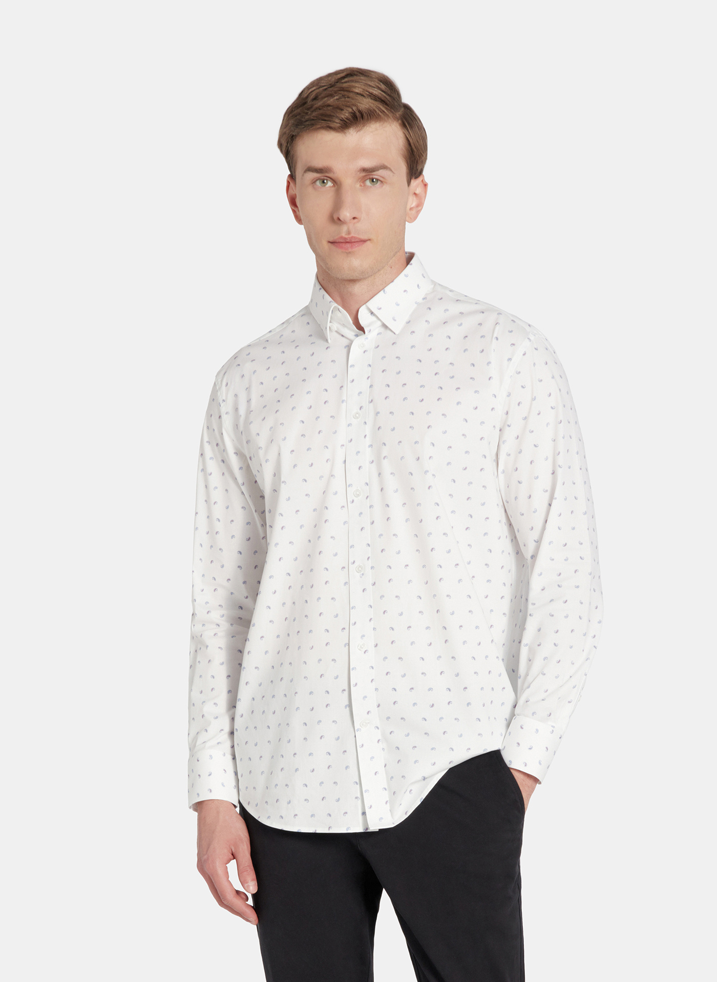 PAKO LORENTE - Biała koszula męska paisley
