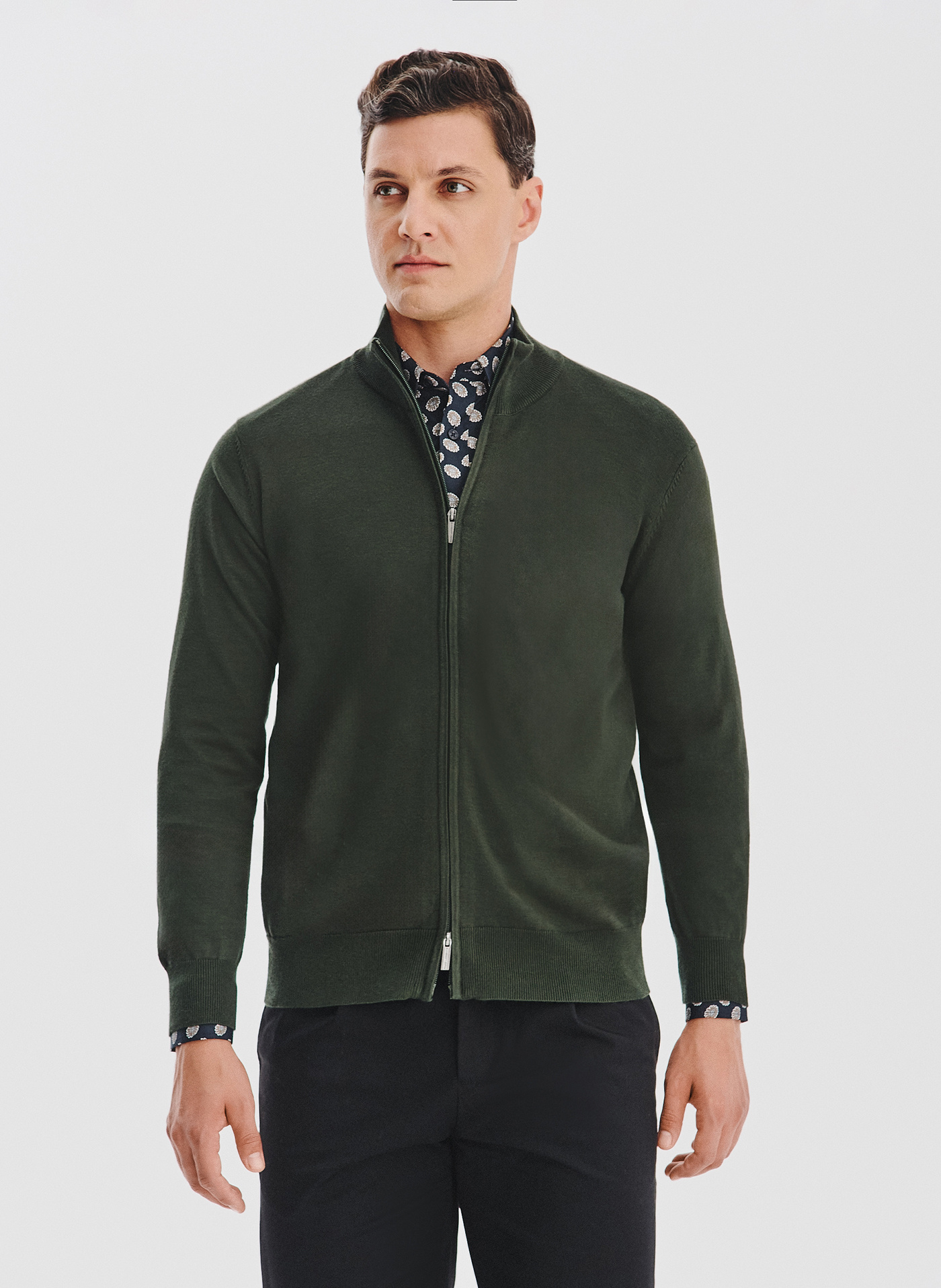 PAKO LORENTE - Zielony rozpinany sweter męski