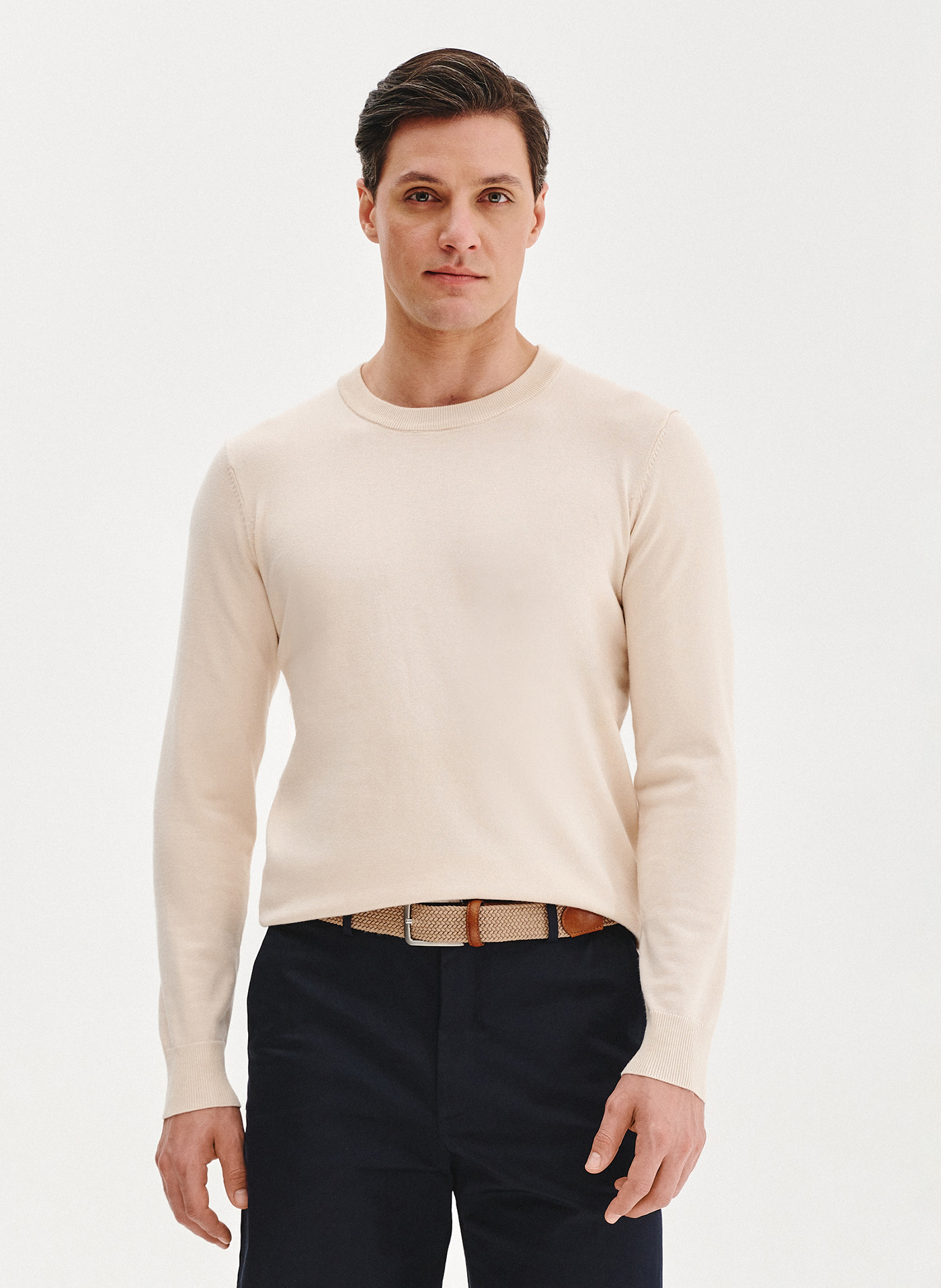 PAKO LORENTE – Beżowy sweter męski o-neck