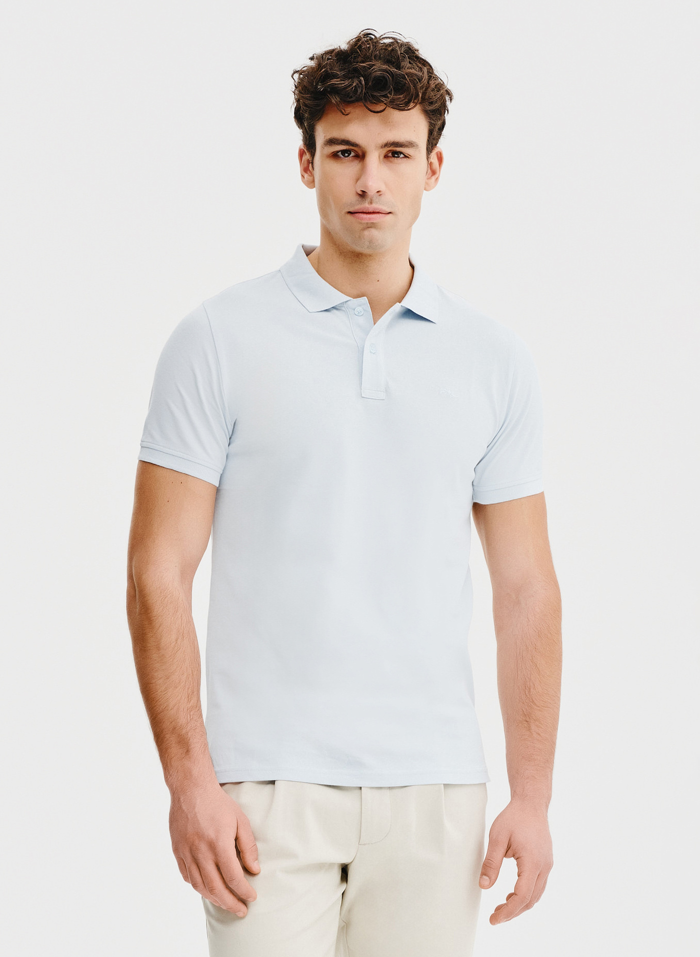 PAKO LORENTE – Gładki t-shirt polo w błękitnym kolorze