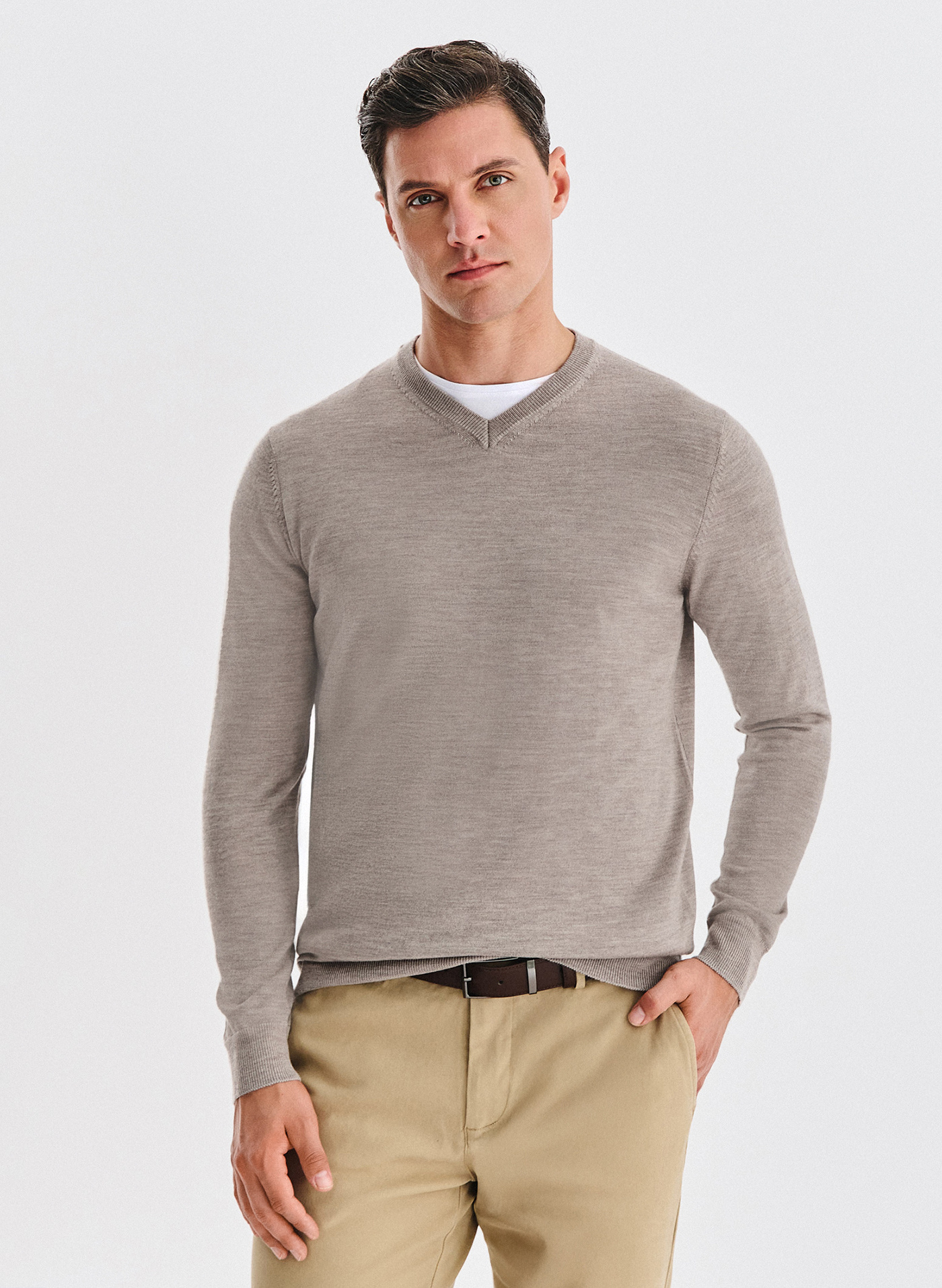 PAKO LORENTE - Wełniany sweter w kolorze beżowym