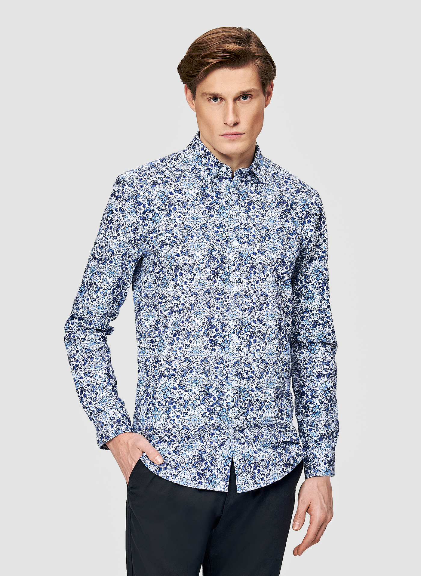 PAKO LORENTE - Koszula męska w niebieskie kwiaty