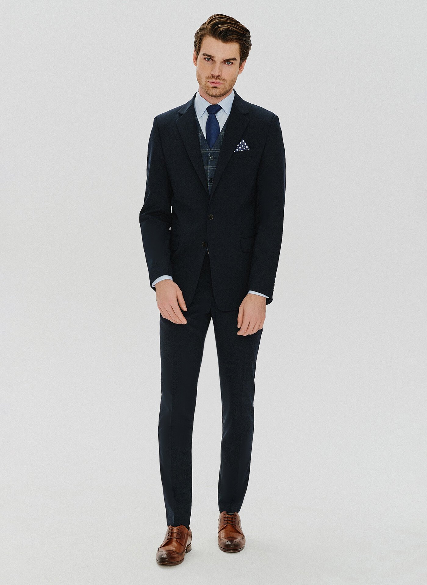 PAKO LORENTE – Gładkie granatowe spodnie garniturowe