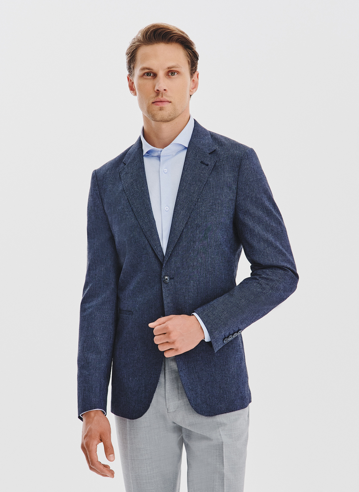 PAKO LORENTE - Granatowa marynarka w prążek z lnem