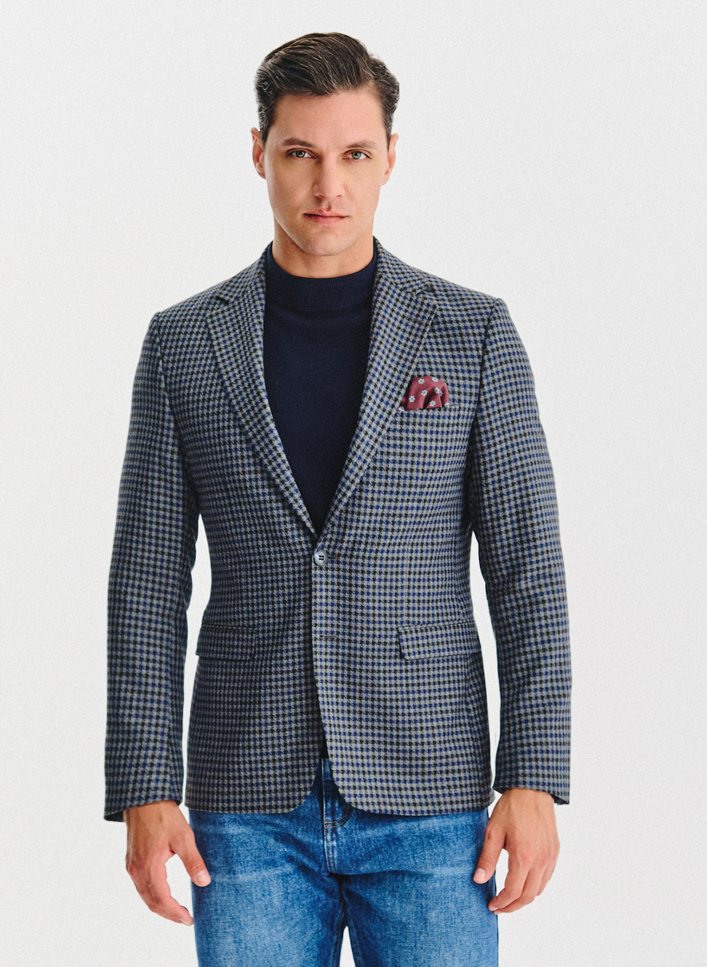 PAKO LORENTE – Granatowa marynarka w drobną kratę